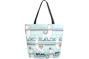 ZzWwR Chic Cute Cartoon Llama Stripes Pattern Extra Large Canvas Tote Bag for Gym Beach Travel Reusable Grocery Shopping Portable Storage HandBags
