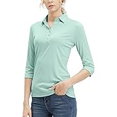 MOHEEN Women's Polo Shirt UPF 50+ Quick Dry Moisture Wicking 3/4 Sleeve Golf Sun Shirts Athletic Casual Work S-2XL