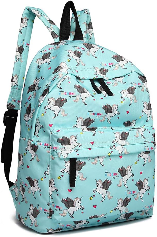 Kono Children's Backpacks Unicorn School Bag Canvas Rucksack for Girls and Boys Fashion Printed Bookbag for Students Teenagers Casual Daypack (Blue)