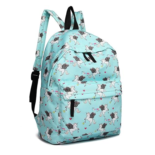 Kono Children's Backpacks Unicorn School Bag Canvas Rucksack for Girls and Boys Fashion Printed Bookbag for Students Teenagers Casual Daypack (Blue)