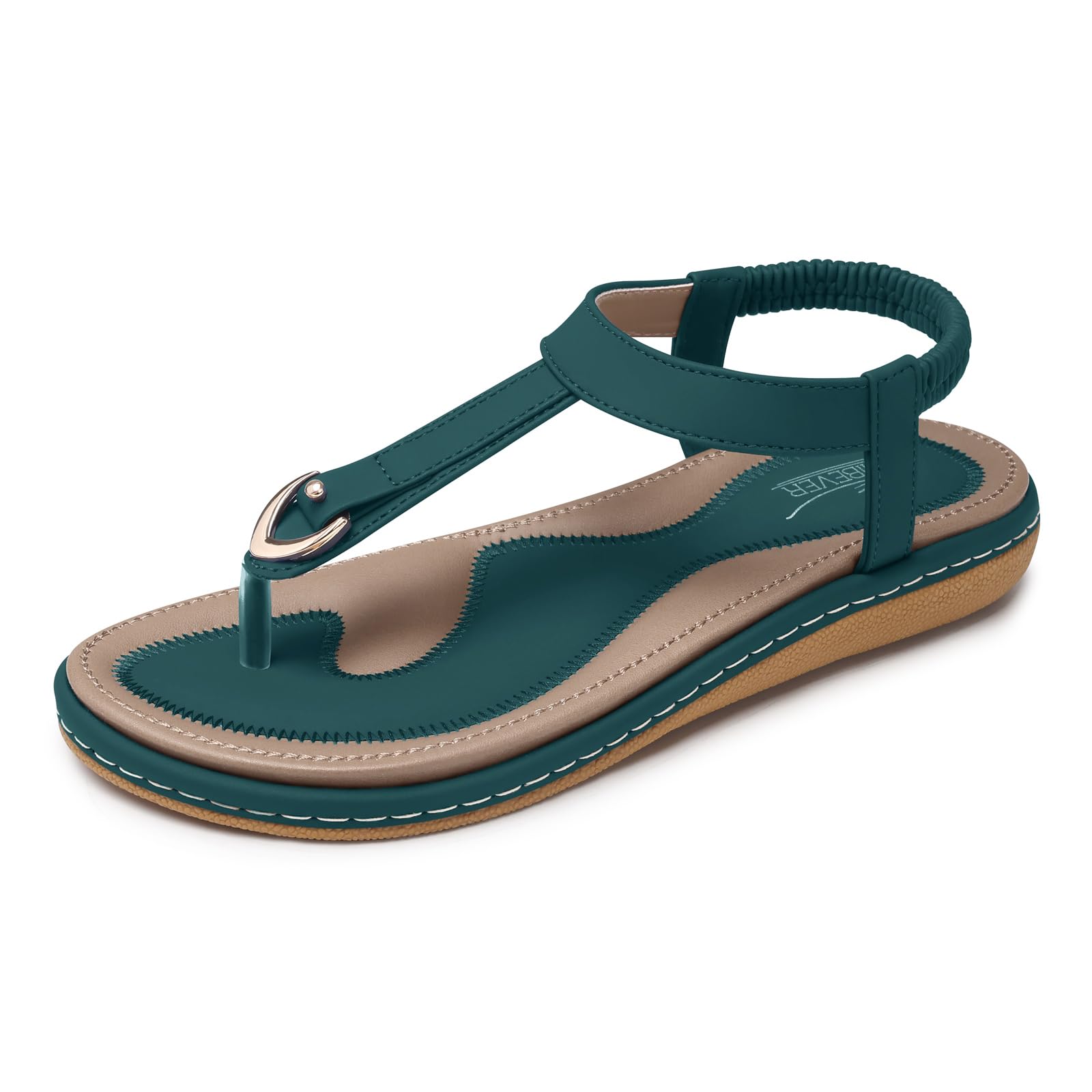 Photo 1 of SHIBEVER Womens Sandals Summer Flat: Dressy Casual T-Strap Flip Flop Thong Flat Sandals - Dark Green Size 7 Comfortable Walking