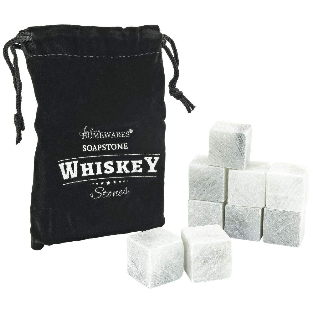 Southern Homewares Soapstone Whiskey Stones Chilling Rocks Beverage Cooler Set of 9 W/Storage Bag