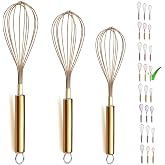 Berglander Gold Whisk Pack of 3 Stainless Steel 8",10",12", Titianium Plating Whisks for Cooking, Beater,Wire Whisk Set Kitchen Wisk (Gold)
