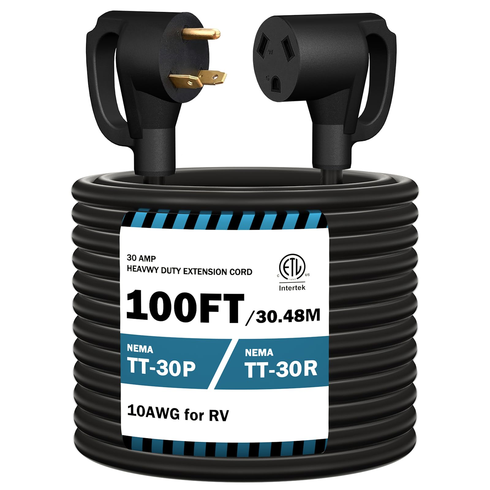 Photo 1 of STRIGHT 100FT RV Extension Cord 30 Amp, RV Power Extension Cord NEMA TT-30P Male to TT-30R Female Heavy Duty 10 Gauge STW 3-Wire for RV Trailer Campers 125V, 3750W, ETL Listed (100FT 30AMP)