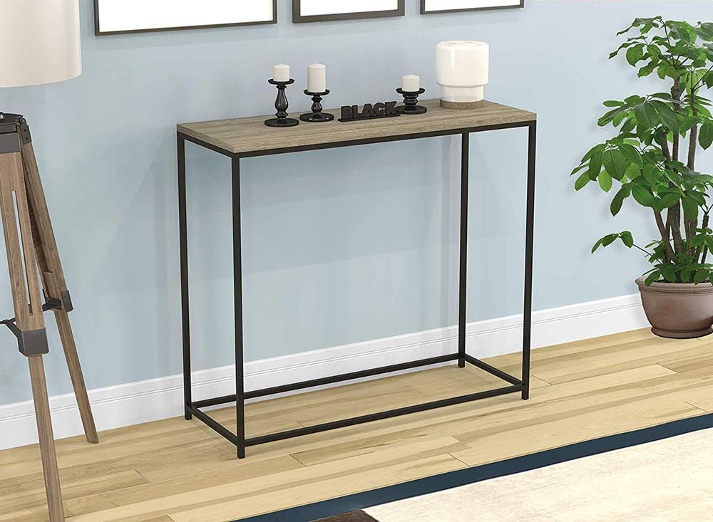 Homey Essense Metal & Wooden Console Table Bedside Table for Living Room (Brown and Black)