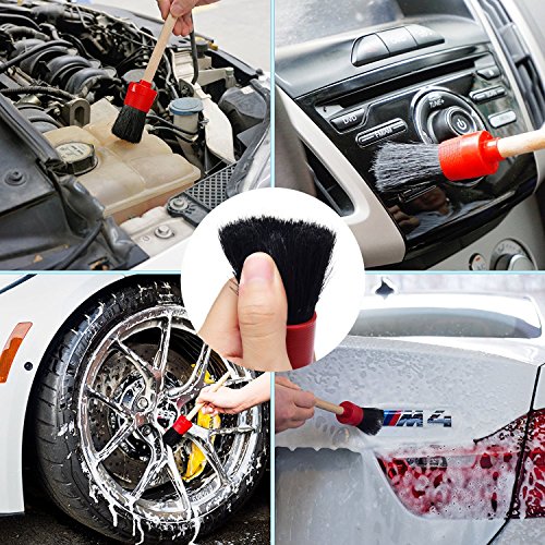 NKIPORU 12Pcs Car Cleaner Brush Set Including Natural Boar Hair Detail Brush Wire Detail Brush Air Conditioner Brush Wash Cloth for Cleaning Wheels Exterior Interior