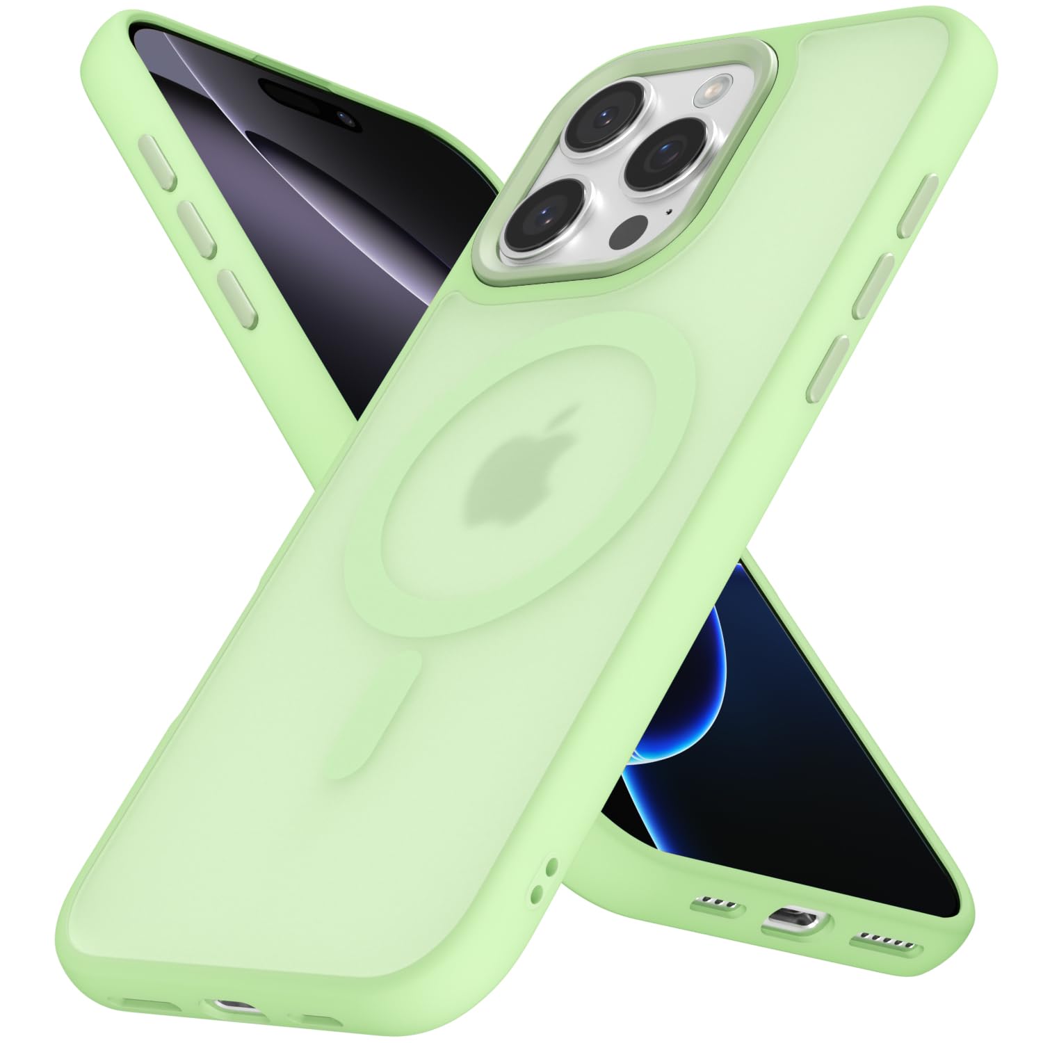 oakxco Magnetic Case for iPhone 16 Pro Max Phone Case Compatible with Magsafe, Slim Thin Clear Hard Shell Plastic & Silicone Rubber, Transparent Cute Mag Safe Cover for Women Girls, Light Green