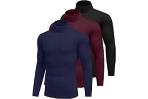 Ekouaer 3 Packs Men Turtleneck Shirts Long Sleeve Thermal Tops Causal Lightweight Pullover S-XXXL