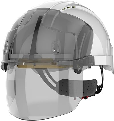 JSP EVO VISTAshield EN 397 Safety Helmet with Integrated Faceshield White Smoke