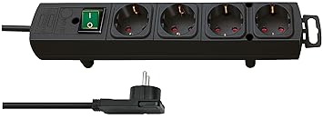 Brennenstuhl Comfort-Line Plus, Steckdosenleiste 4-fach (mit Flachstecker, Schalter, 2m Kabel und extra breite Abstände der S