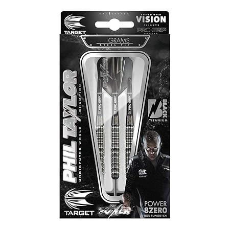 Target Darts Phil Taylor Power 8Zero Schwarzer Titan Steel Tip Dartpfeile (24gr), 24g