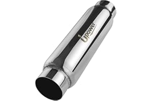 UPOWER 3" Inlet&Outlet Exhaust Resonator,16" Overall Length Center Straight Through Stainless Steel Muffler,Polished