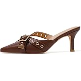 Mostrin Kitten Mules Heels for Women Pointed Closed Toe Heels Vintage Slip on Stiletto Dressy Pumps Shoes
