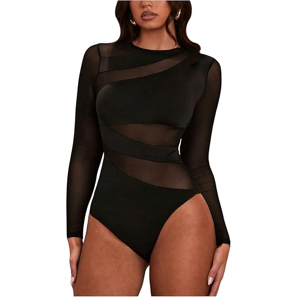 Amazon.com: Floerns Women's Sheer Mesh Long Sleeve Stretchy