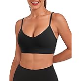 Buauty V Neck Sports Bra for Women, Padded Push up Sport Bras Adjustable Thin Straps, Light Support Yoga Bra