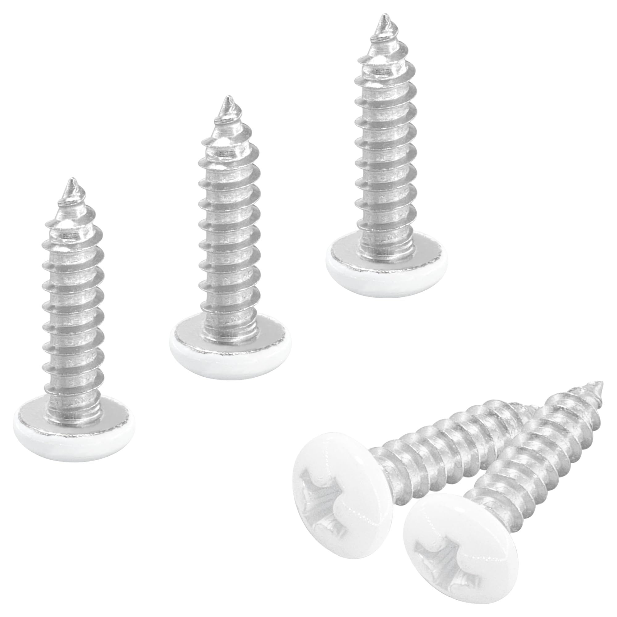 100 PCS White Head Self-Tapping Screws, 304 Stainless Steel Round-Head Phillips Wood Screws for Carpentry (M4×16mm)