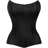 HEBEBRIDAL Vintage Satin Corset Tops for Women Overbust Bodice Going Out Bustier Lace Up Cincher Bodysuit Shapewear