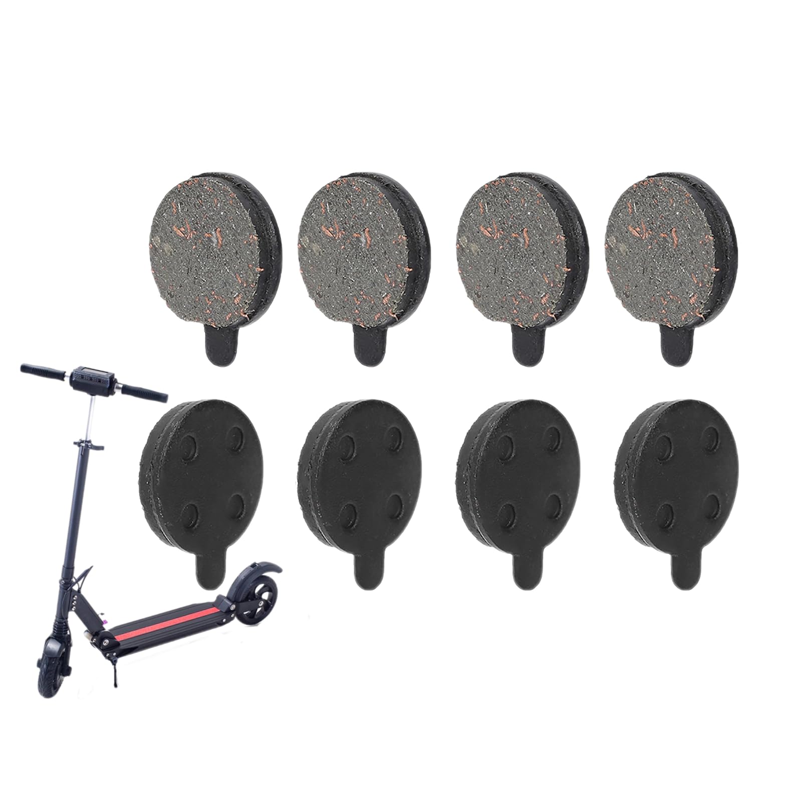 4 Pairs Bicycle Brake Pads, Bike Disc Brake Pads Round for 10in Electric Scooter, Red Copper Semi-Metal Brake Disc Rotor Pad, Low Noise Wear Resistance E Scooter Accessories