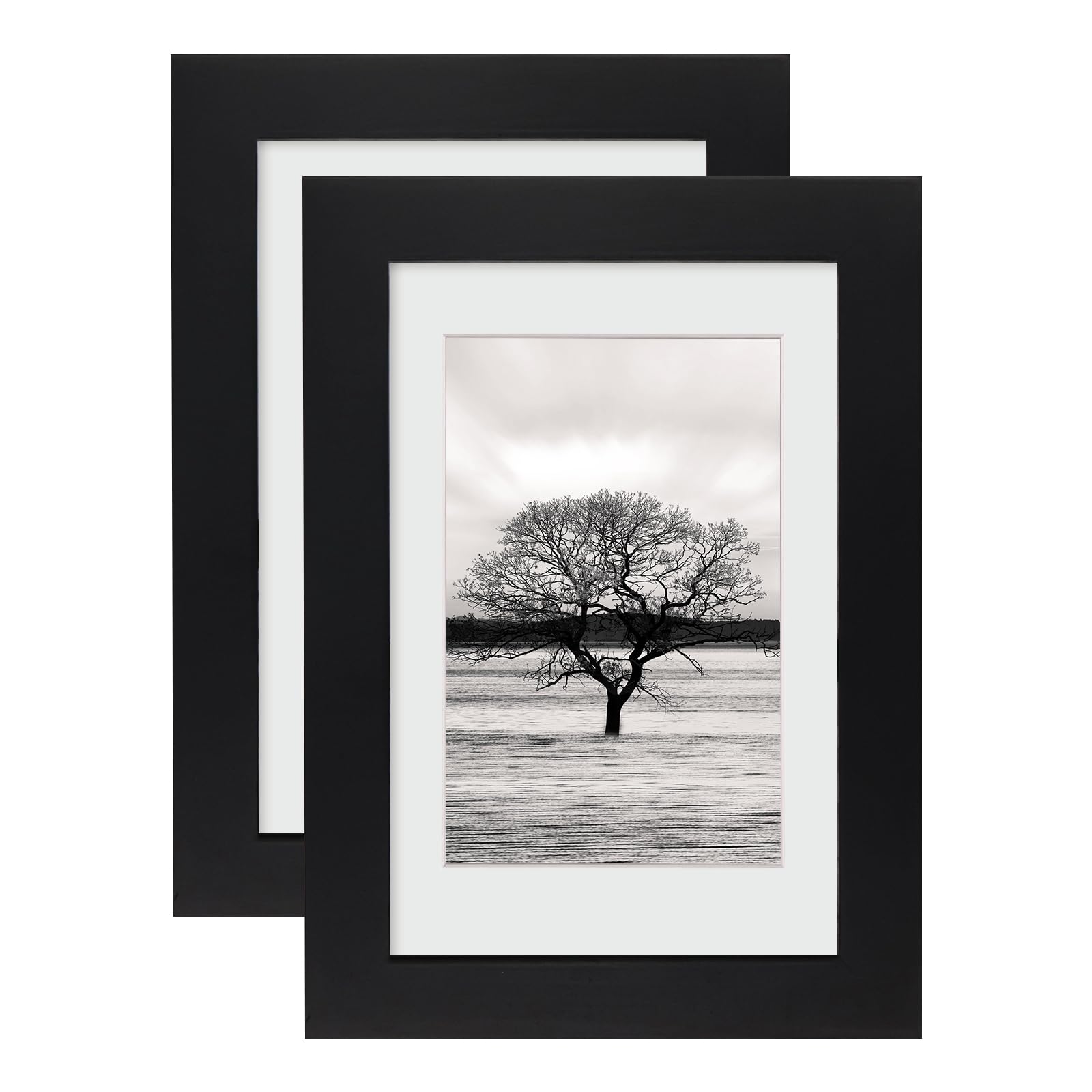 EGOFINE 6x4 Photo Frames, 100% Solid Wood Frames with Acrylic Glass Set of 2, Matted for 3.5x5/4x6 inch Picture, 6x4 Picture Frames for Tabletop and Wall Mounting, 10x15cm Small frames, Black