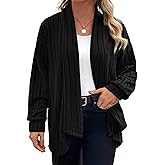 Eytino Womens Plus Size Cardigans Long Sleeve Asymmetrical Knit Open Front Lightweight Cardigan Outwear(1X-5X)