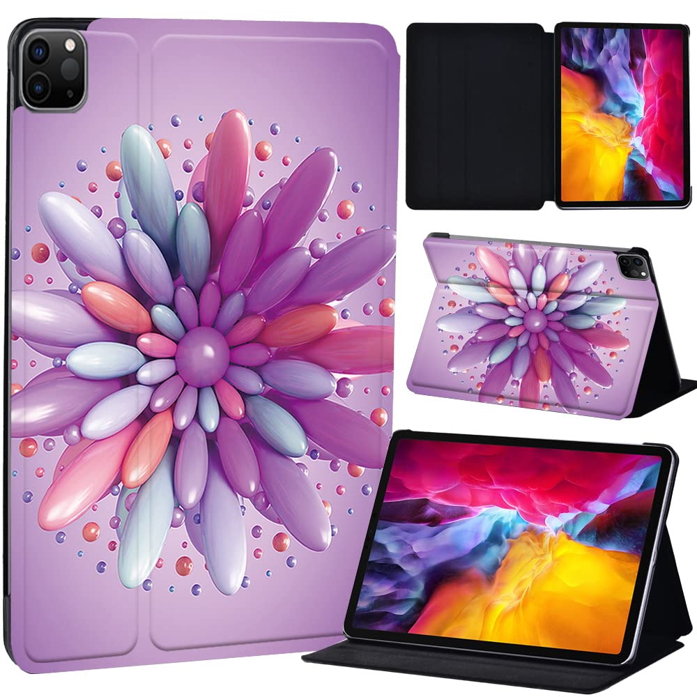 PU Leather + hard shell Ultra slim lightweight Folio Flip Tablet Stand Smart Cover Case Fit iPad Air 4 10.9" (2020) / iPad Pro 11" (2018 2020 2021) (3D art-large flower)