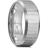 King Will 8mm Mens Hammered Tungsten Rings Matte Brushed Finish Beveled Edges