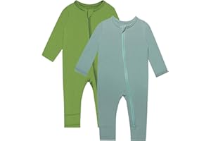 GUISBY Baby Footless Rompers, Rayon Pajamas 2 Way Zipper with Long Sleeve Sleeper