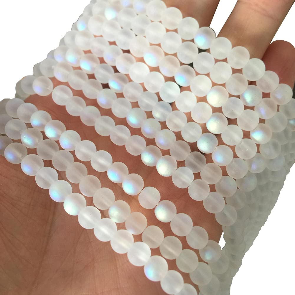 HugeDE 200 Pcs Matte Crystal Glass Beads Mermaid Aurora Beads with Hole Jewelry Making Crafts DIY 10mm