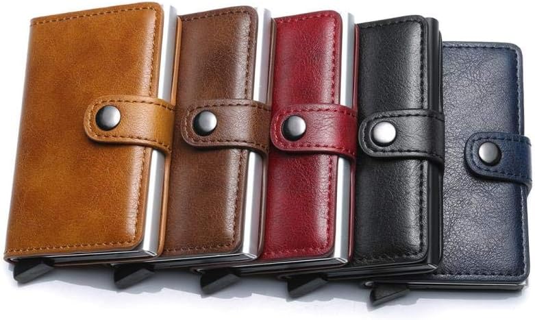 UNYU Credit Card Holder RFID Blocking Wallet Slim Wallet Genuine Leather Vintage Aluminum Business Card Holder Automatic Pop-up Card Case Wallet Security Travel Wallet