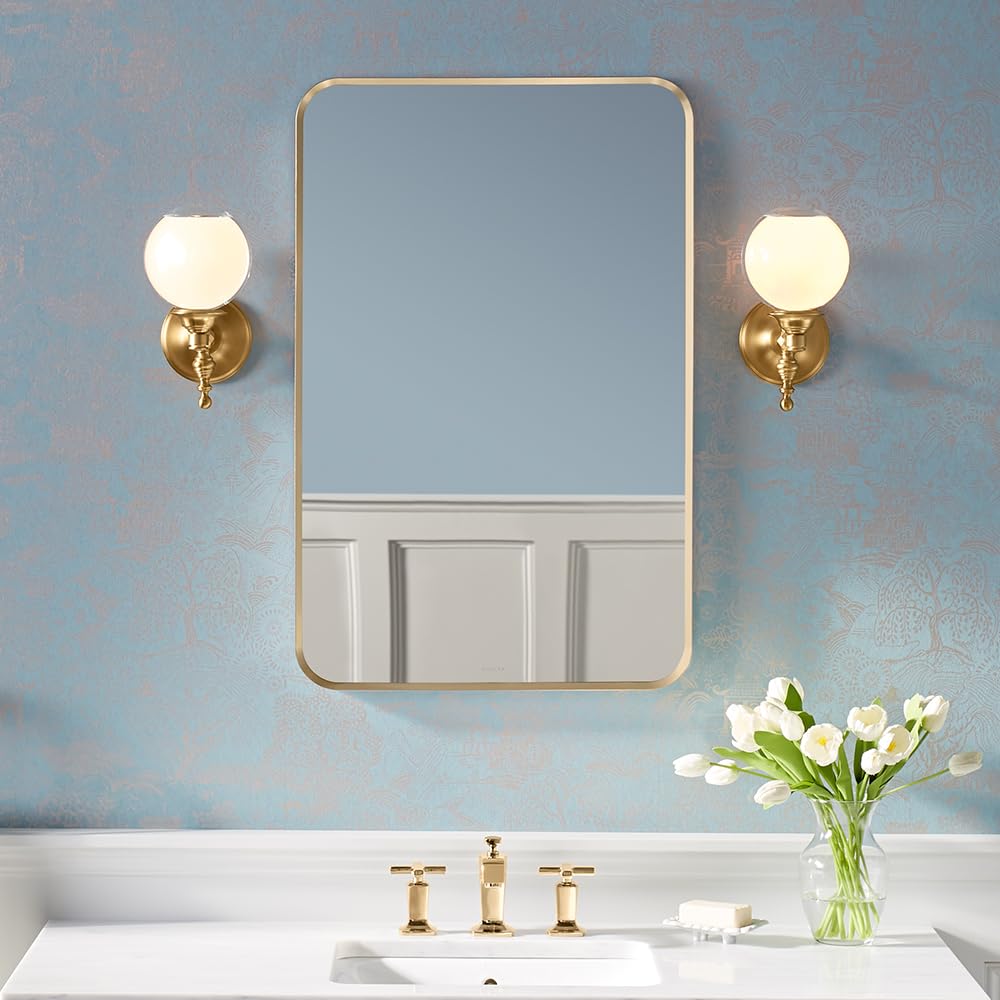 Photo 1 of ***FACTORY SEALED***Kohler 26052-BGL Essential Rectangular Bathroom Mirrors, Bathroom Mirrors for Over Sink, 22 in. W x 34 in. H, Moderne Brushed Gold