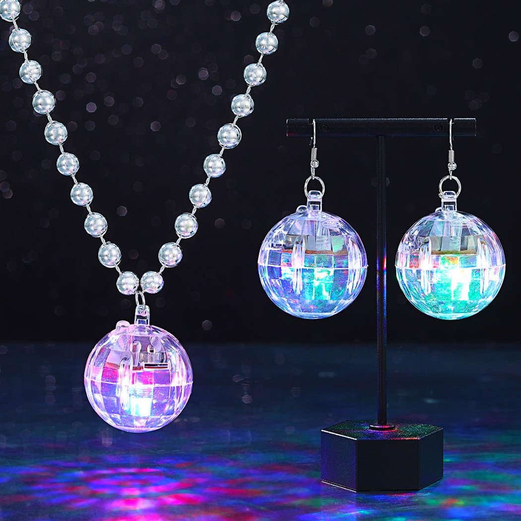 Photo 1 of Sixexey Light Up Disco Ball Necklace Set LED Disco Necklace Birthday Dance Party Favors Necklace Accessories for Women