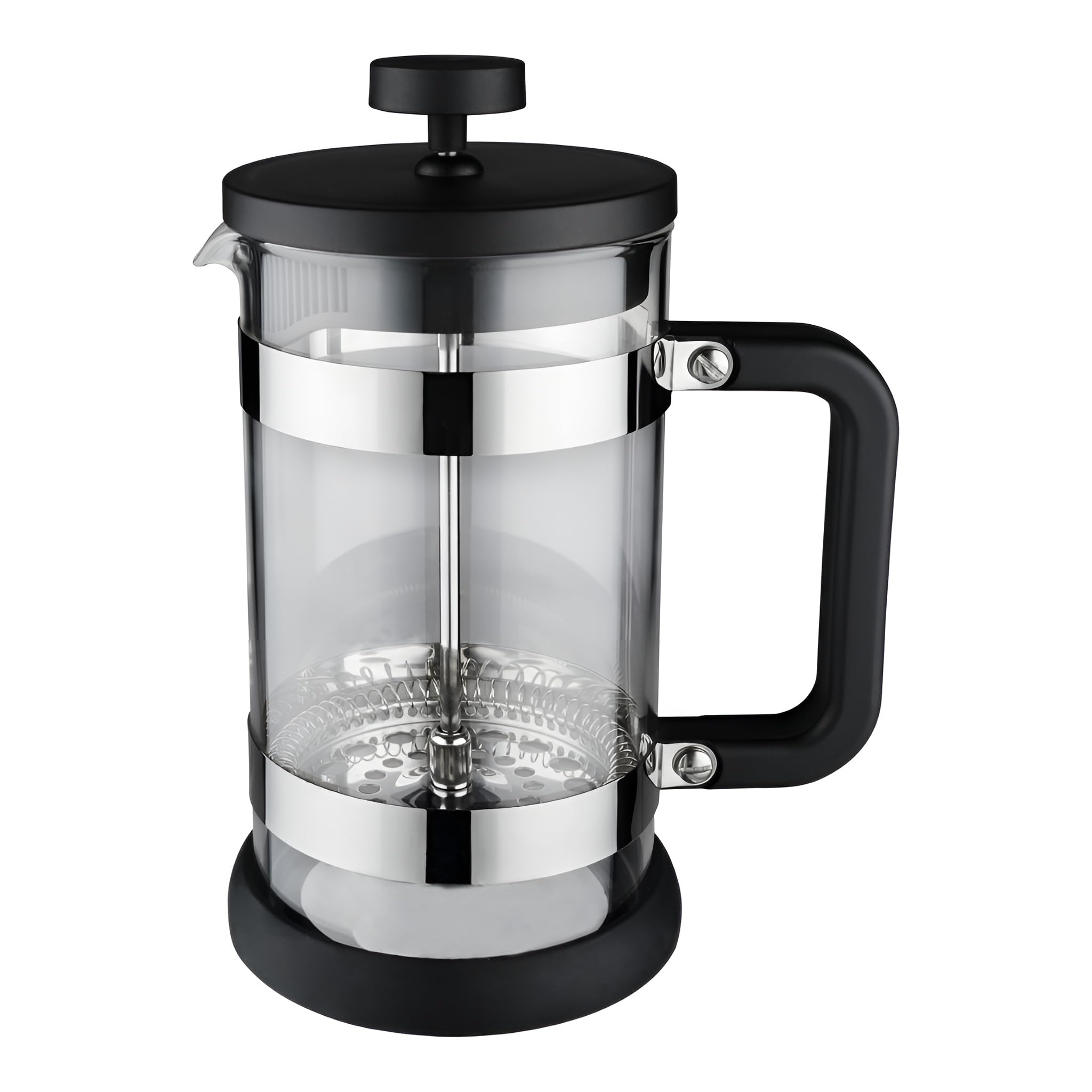 Café Olé Moderno Cafetière, French Press coffee maker, stainless steel mesh filter, robust glass body with heat resistant plastic handle, Black, 600ml (5 cups, 2 mugs)