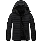 ZENOVIX Men's Quilted Puffer Down Coat| Windproof, Waterproof, Flannel Lined, Detachable Hood, Thicken for Winter Warmth