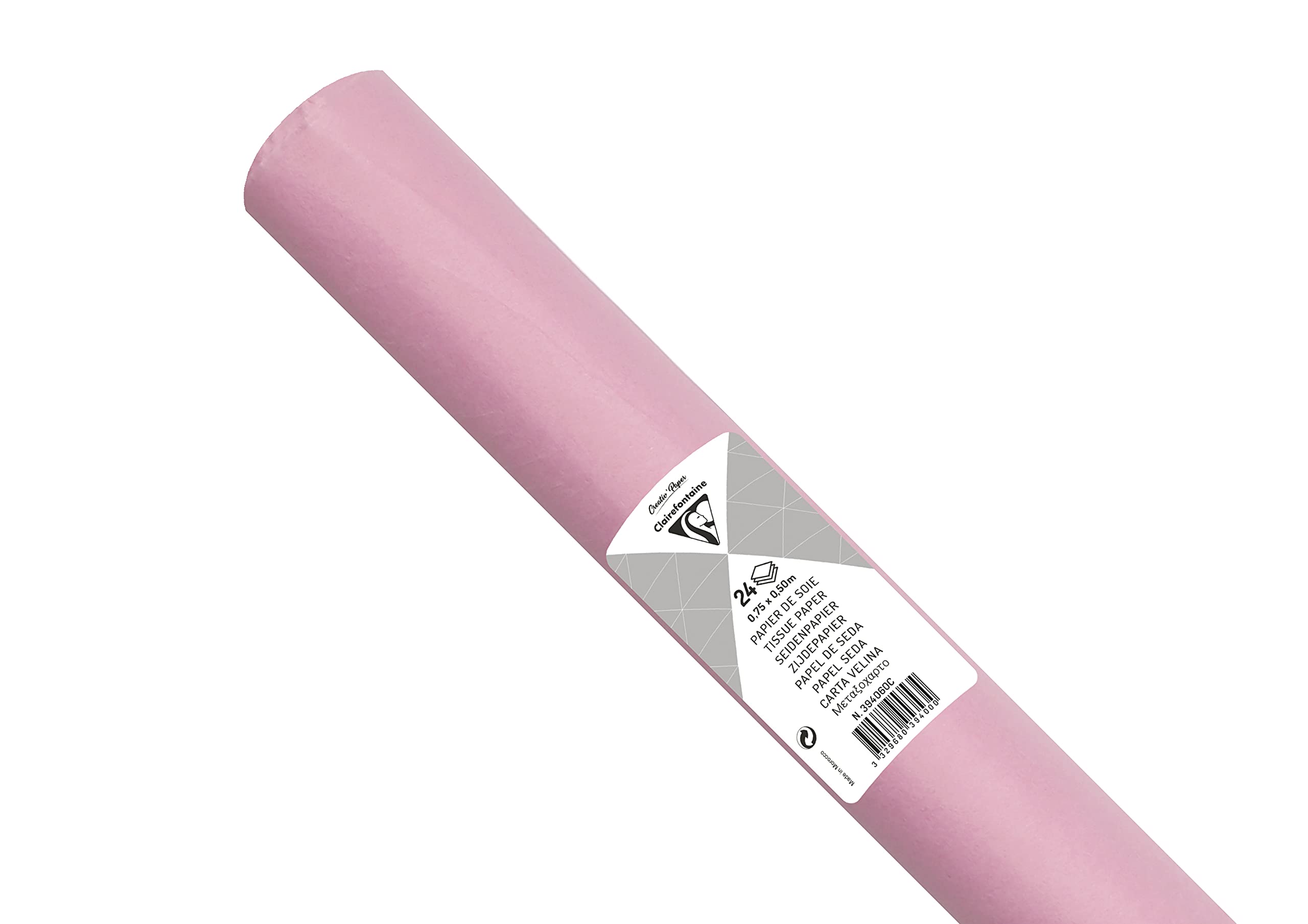 Clairefontaine 394060C Roll of 24 Sheets of Silk Paper 18g/m² Format 50x75cm Fine Delicate Resistant Creative Packaging Creative Activity Medium Pink Colour