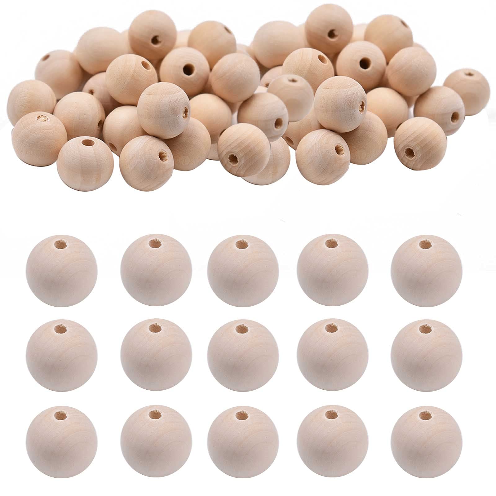 50 PCS Natural Wood Beads - 20mm Round Unfinished Wood Spacer Beads for Crafts, Jewellery Making, Macrame & Bracelet Making - Adults & Kids