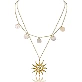Xeyai Gold Necklace for Women, Dainty 14K Gold Plated Layered Sun Pendant Necklace Gold Charm Chocker Jewelry Gift for Her