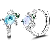 Turtle Earrings for Women Teen Girl - Sterling Sliver Hoop Earrings Hypoallergenic Colorful Cubic Zirconia Huggie Earring Sea Turtle Jewelry Gifts for Mother’s Day