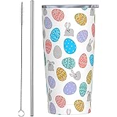 CHASOEA Easter Tumbler 20oz Bunny Rabbits Stainless Steel Insulated Tumblers with Lid and Straw Easter egg Travel Coffee Mug Tea Wine Cups Water Bottle Holiday Gifts for Women
