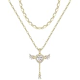 MEIITRUE Angel Heart Initial Necklaces for Women,14K Gold Plated Cubic Zirconia Love Letter Necklace with Movable Wings Dainty Layered Custom Name Pendant Personalized Chain Stackable Jewelry Valentine's Day Gift