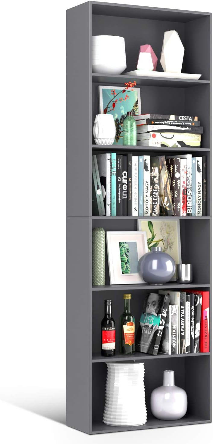 Homfa Bookshelf 70 in Height, Wood Bookcase 6 Shelf Free Standing Display Storage Shelves Standard Organization Collection Decor Furniture for Living Room Home Office - Gray