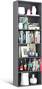 Homfa Bookshelf 70 in Height, Wood Bookcase 6 Shelf Free Standing Display Storage Shelves Standard Organization Collection Decor Furniture for Living Room Home Office - Gray