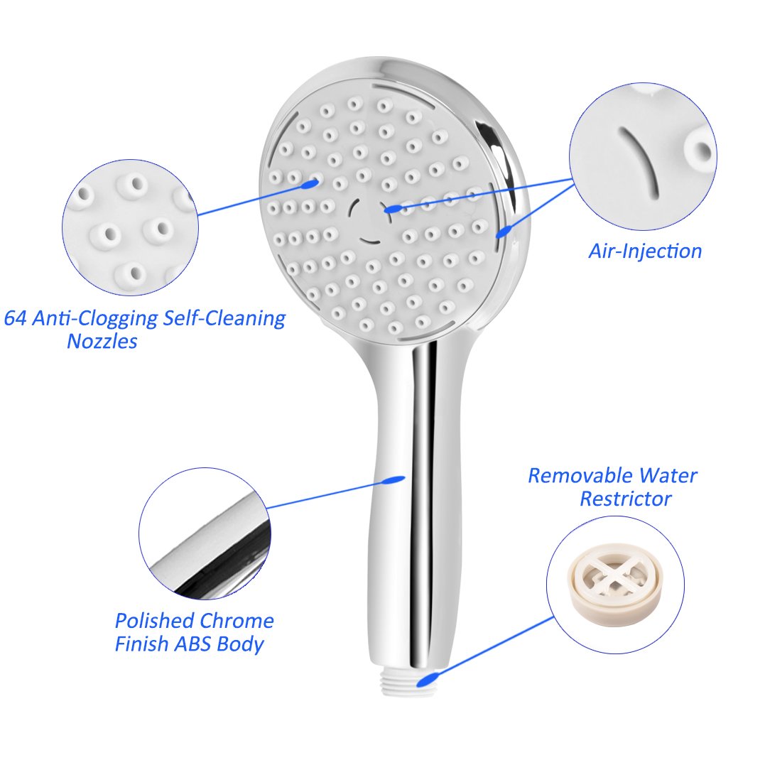 High Pressure Shower Head- Anti-Clog High Pressure Air-Injection Oxygenics Rainfall -Highest Quality ABS Material, Premium Chrome Finish