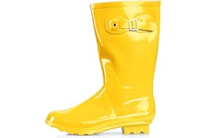 NORTY Women's Hurricane Wellie Rain Boots - Mid-Calf Length - Glossy Matte Waterproof Rubber Shoes