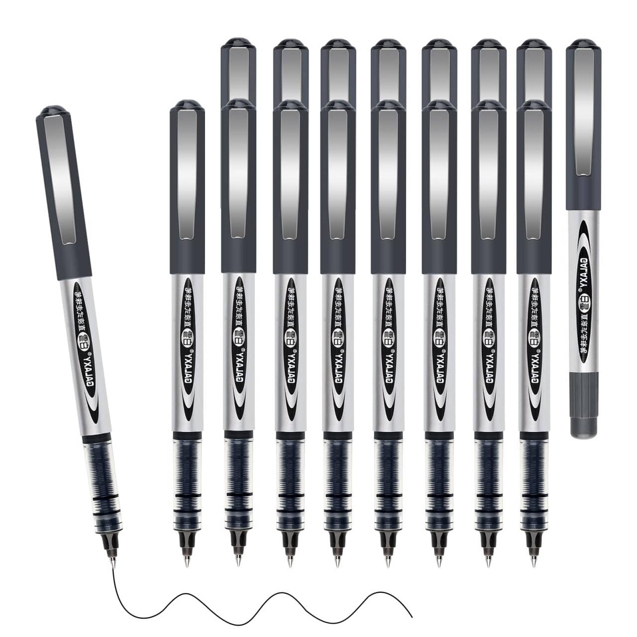 HRLORK Rollerball Pens 16 Pcs Black Ink Pens 0.5mm Liquid Ink Quick-Drying Ballpoint for Journaling Note Taking School Office Home