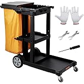VEVOR Cleaning Cart, 3-Shelf Commerical Janitorial Cart, 200 lbs Capacity Plastic Housekeeping Cart, with 25 Gallon PVC Bag a