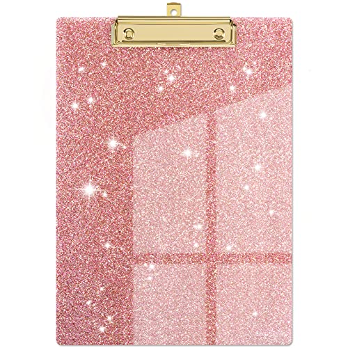 Piasoenc Acrylic Clipboards, Fashion Glitter Clip Board with Low Profile Gold Clip, Designed for Classroom School and Office Use, A4 Letter Size 9 x 12.5 in,Pink — image 1