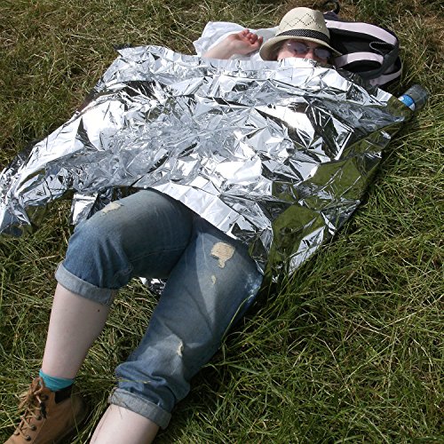 RISEN Emergency Blankets(5-Pack) with Waterproof Silver Mylar and up to 90% Heat Retention Thermal Blankets for First Aid Kit,Outdoors Survival,Camping,Hiking,Sports(51" x 83")