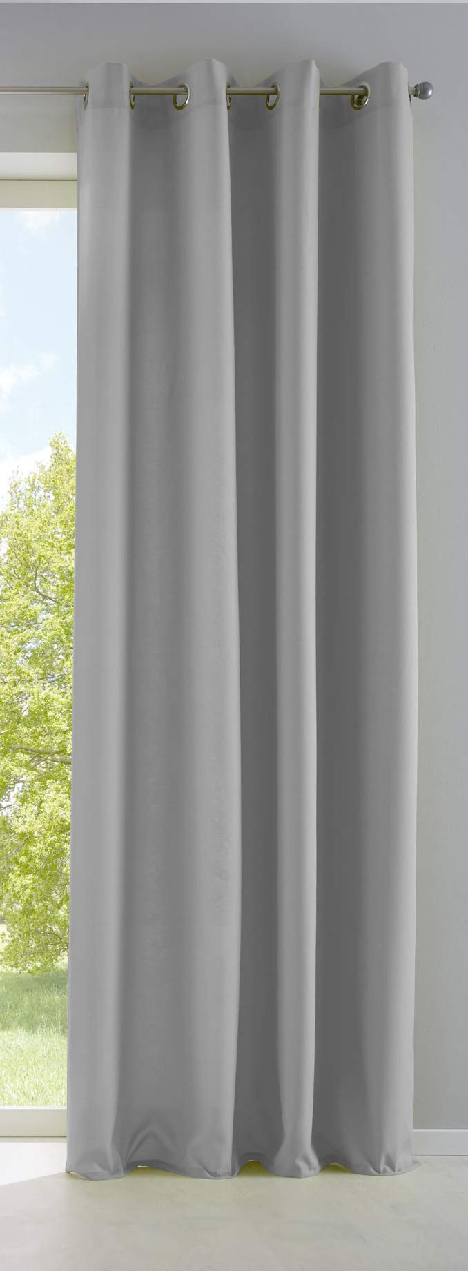 Gardinenbox Palermo 10000265 Opaque Curtain Matt Translucent with Eyelets and Tie Backs Decorative Curtain H x W 175 x 140 cm Grey