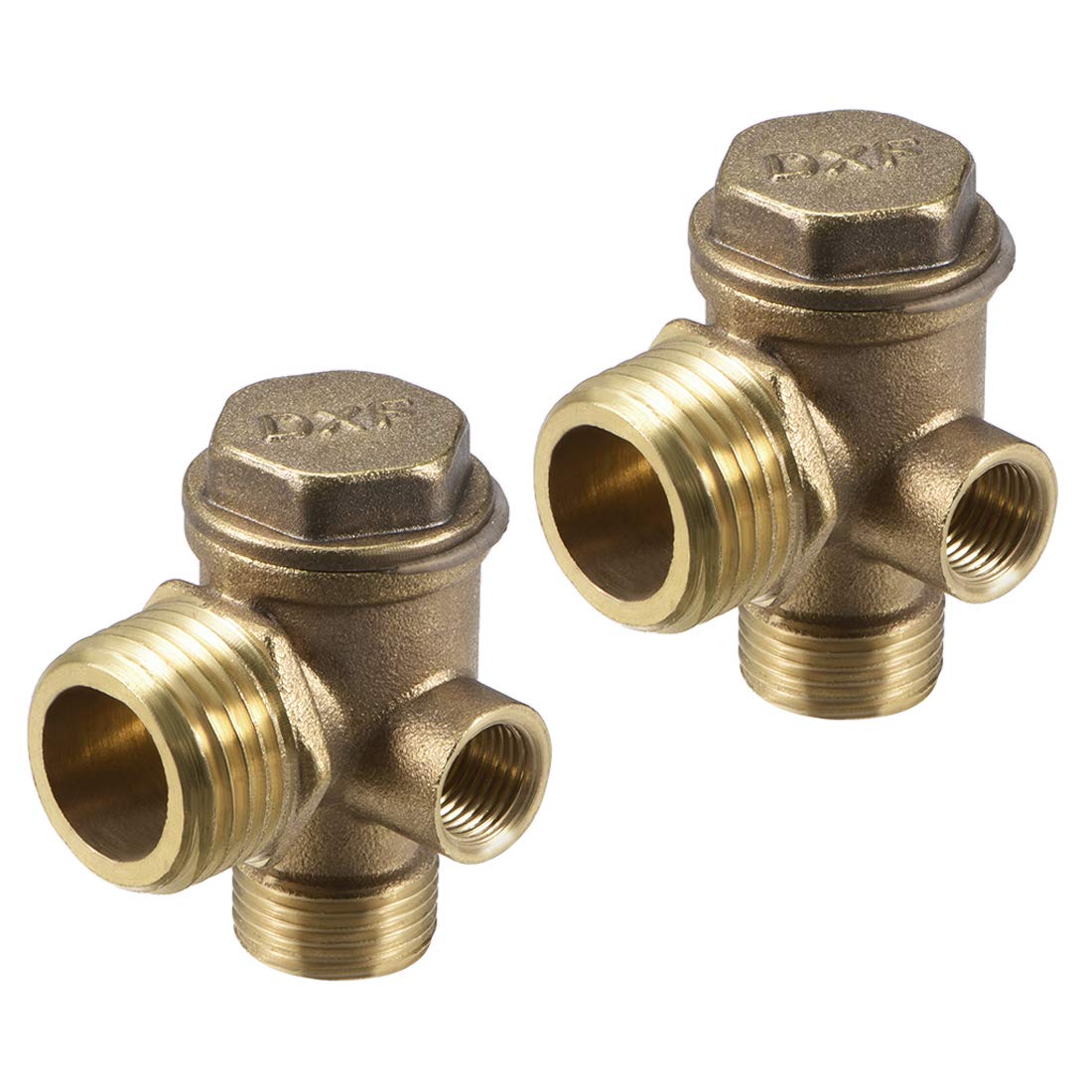 sourcing map Air Compressor Check Valve, Male 3/8PTxMale 1/2PTxM10 Female Thread, 3 Way Pneumatic Accessory, Brass for Central Pneumatic Air Compressor 2pcs