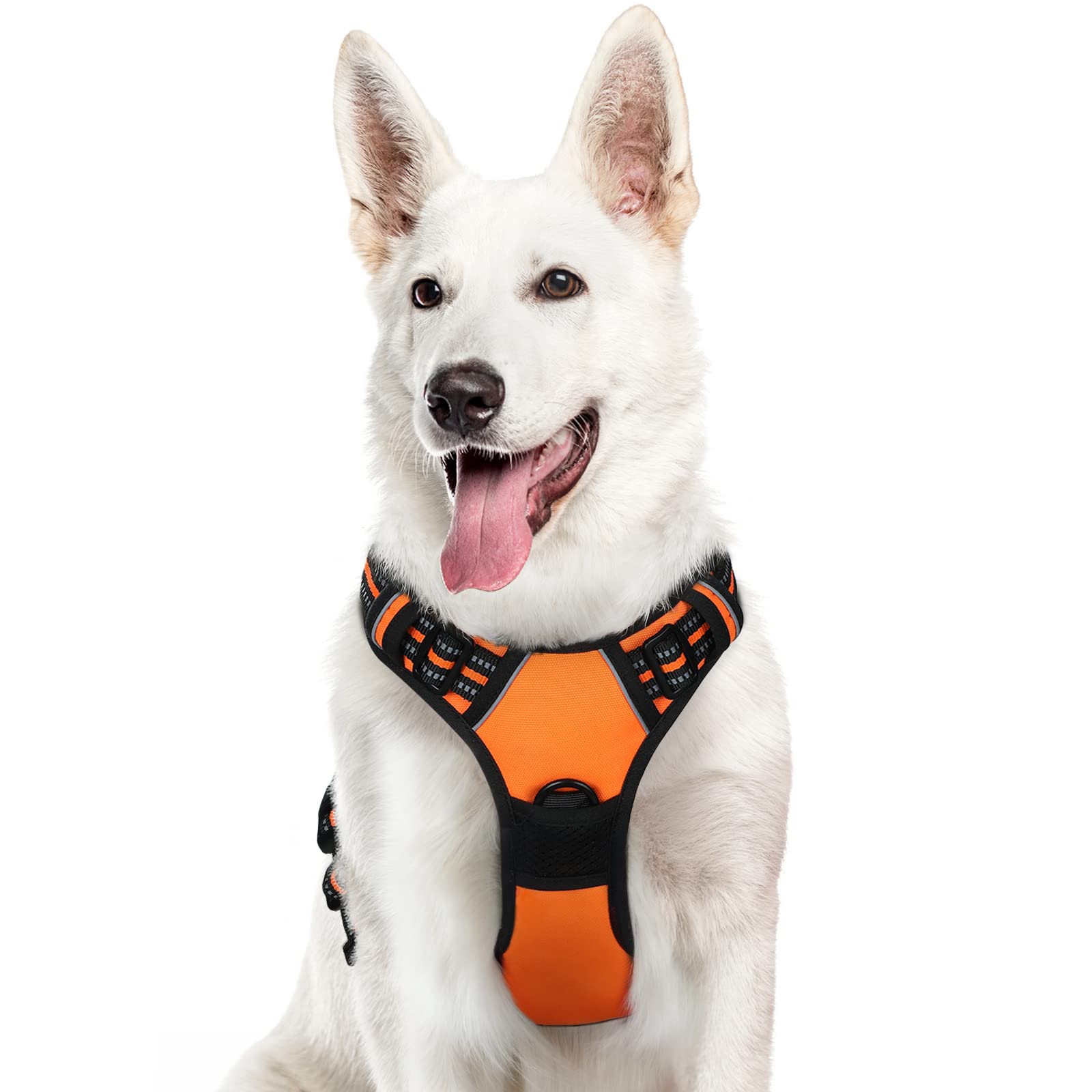 Eagloo Dog Harness Large Dog, No Pull Harness with Front Back Clips, Adjustable Pet Walking Vest, Soft Padded Pet Vest, Reflective No-Choke Breathable with Easy Control Handle, Orange, XL